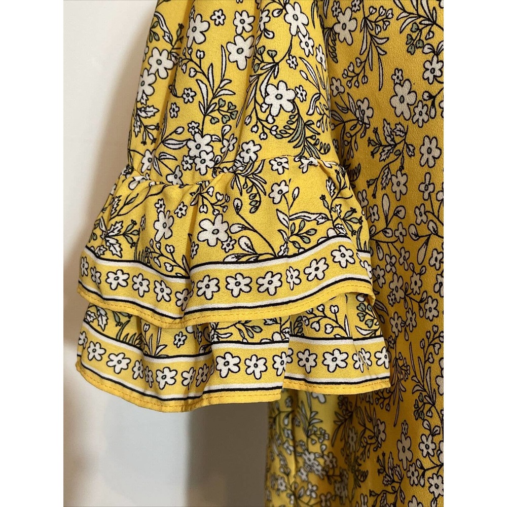 MAX STUDIO Women’s M Polyester Blouse Yellow Floral Polyester - Picture 3 of 7
